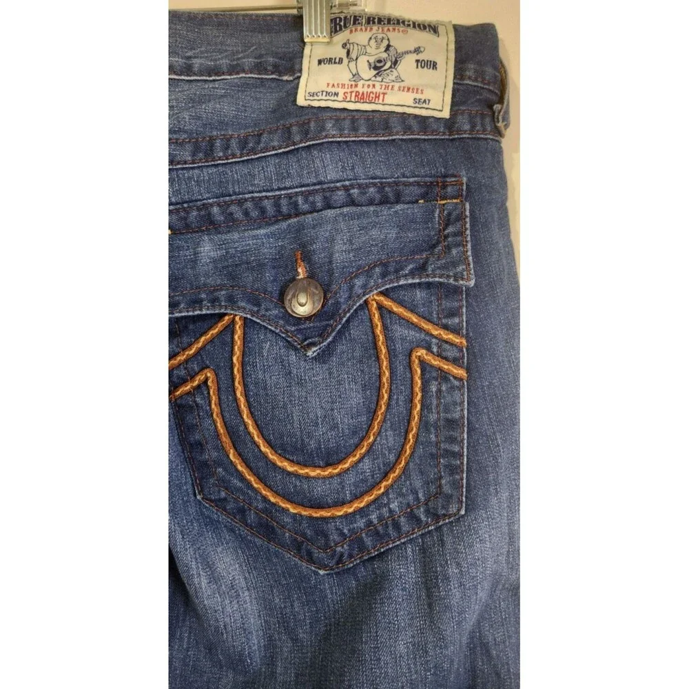True Religion Jeans Blue Made in USA Size 40 Heavy Brown Stitching Y2K